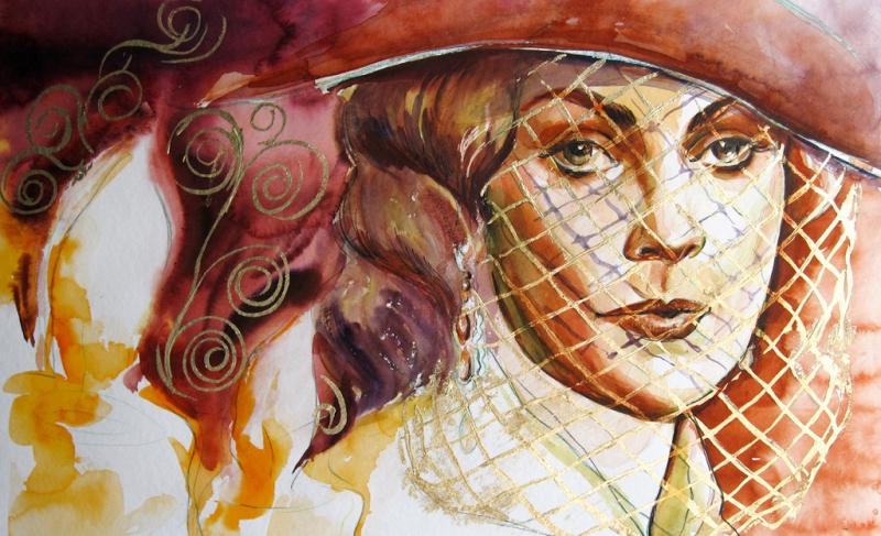 Aquarellmalerei mit Blattgold